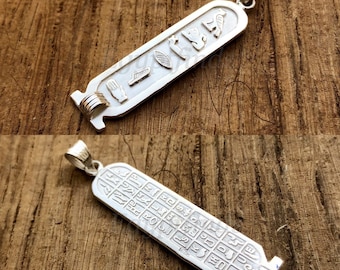 PUT YOUR NAME On Egyptian Personalized Sterling Silver Cartouche With Glyphs On The Back