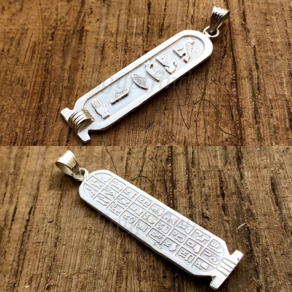 PUT YOUR NAME On Egyptian Personalized Sterling Silver Cartouche With Glyphs On The Back