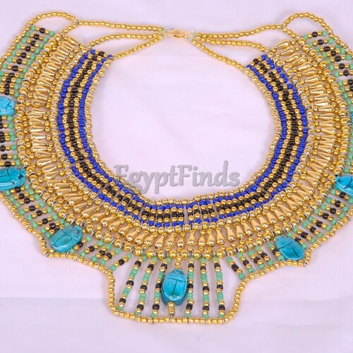 Gorgeous Egyptian Beaded Cleopatra 7 Scarabs Necklace Collar - Etsy