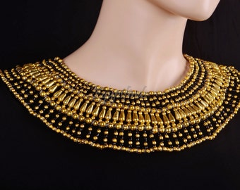 Elegant Egyptian Black & Gold Cleopatra Necklace