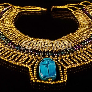 Amazing Egyptian Beaded Large Scarab Necklace Collar