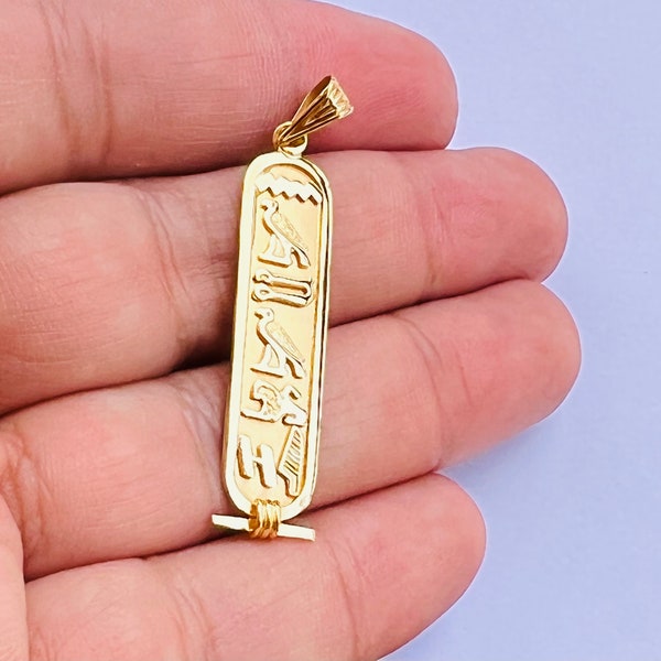 18k Solid Gold Cartouche pendant, Your Name Converted into Ancient Egyptian Hieroglyphic or English or Arabic language, Gold Cartouche Charm