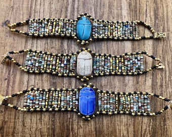 Beautiful Egyptian LRG Scarabs Mummy bead Cleopatra Bracelet