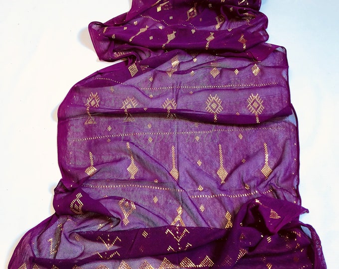 Egyptian Assiut Assuit Tulle Purple Wide Shawl Wrap Veil World Wide
