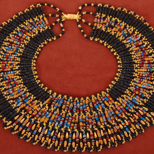 Large Egyptian Beaded Cleopatra Necklace Collar With 9 Scarabs - Etsy