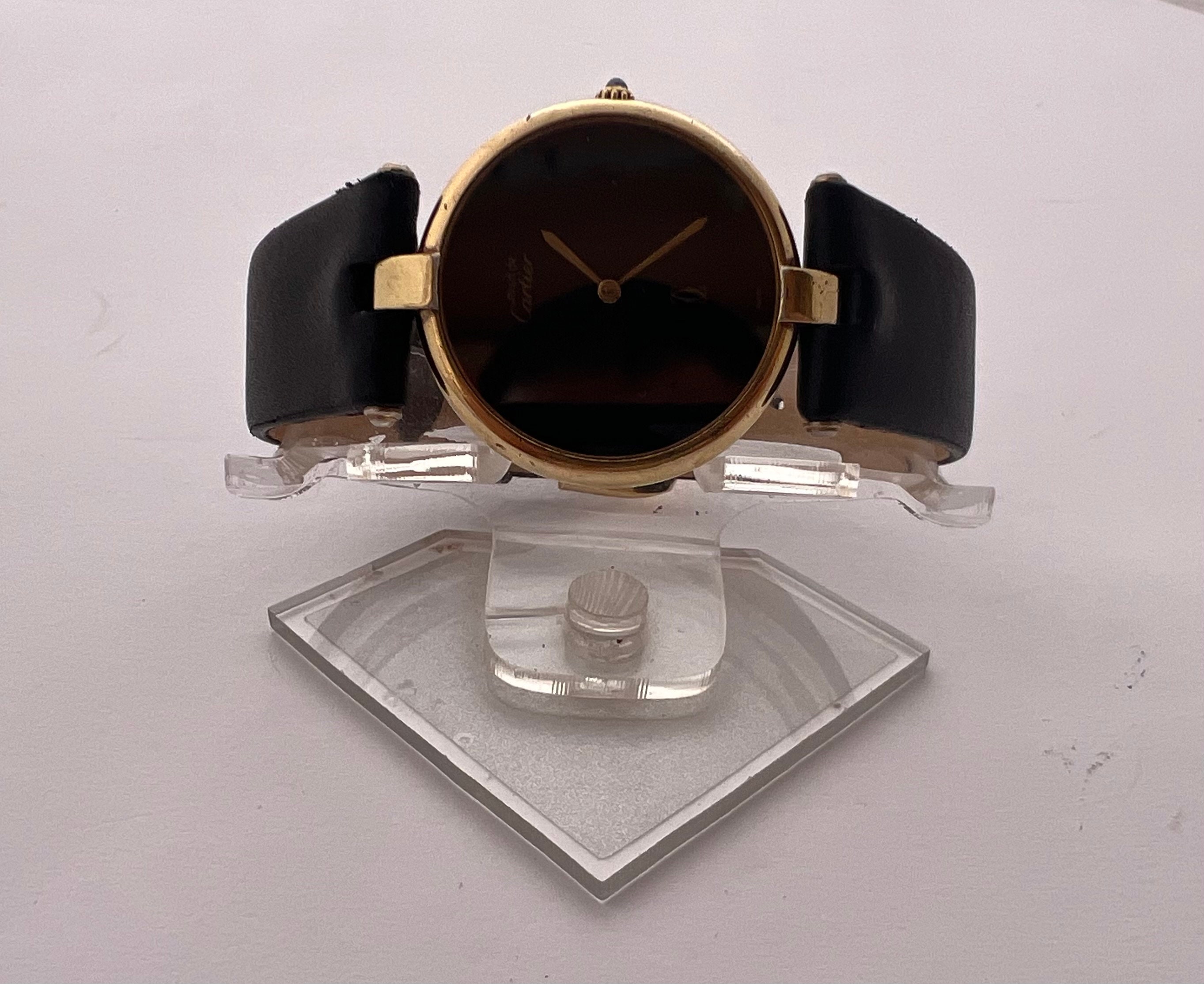 Cartier Must De Cartier Vendome Argent 925 Rare Black Dial 30 Mm