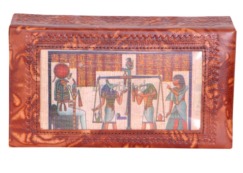 Egyptian Genuine Leather Jewelry Box With Afterlife Imagery Etsy