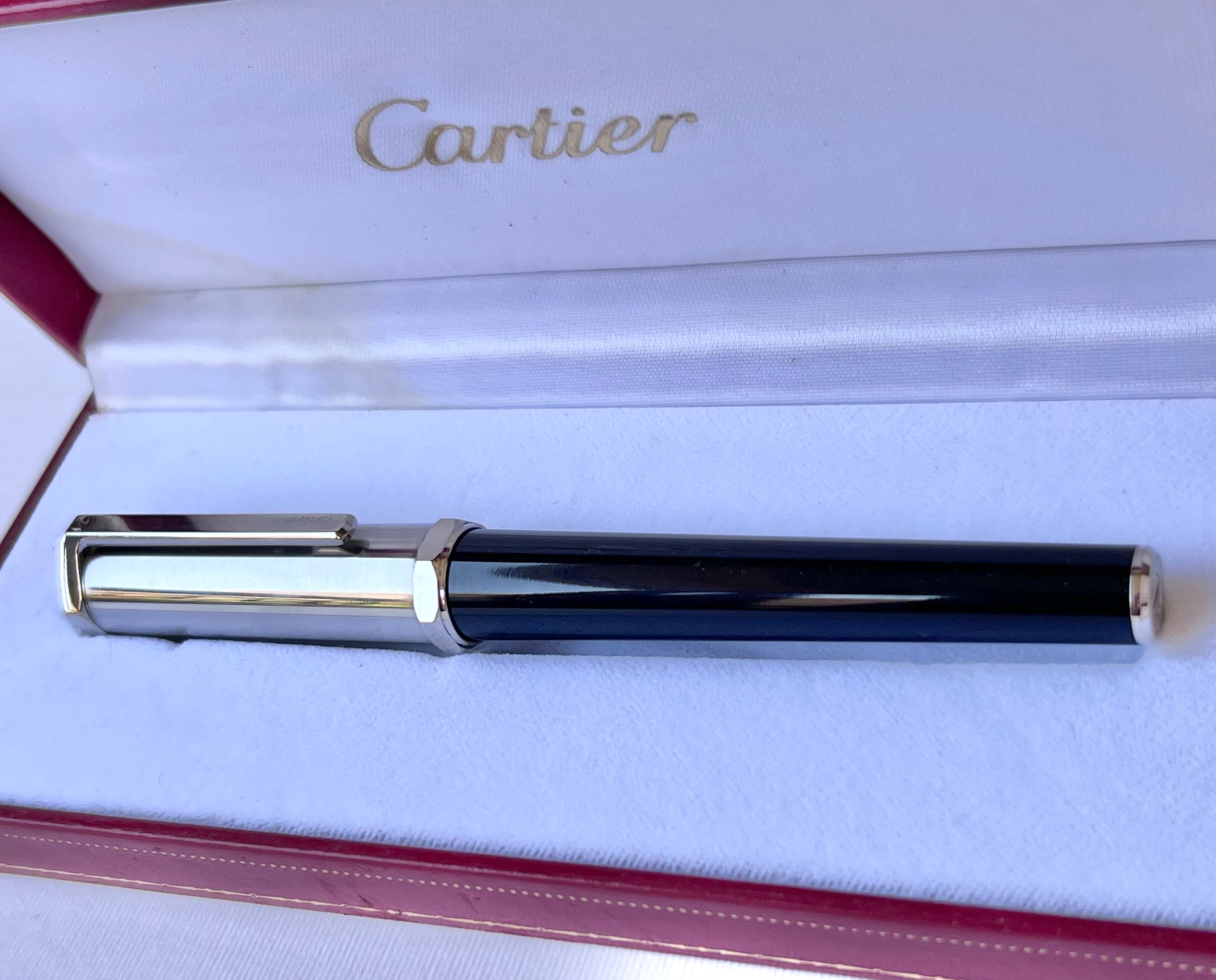 CARTIER Ballpoint Pen Black Silver Santos-Dumont Composite