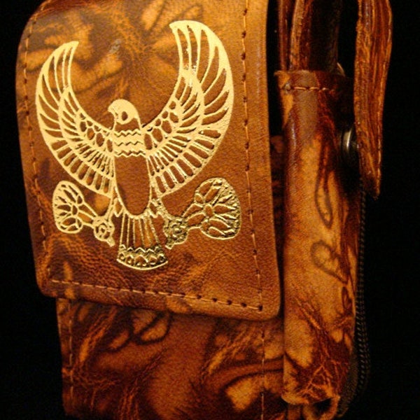 Egypt Genuine Leather Winged scarab Cigarette Case W/Lighter holder cigarette holder Ancient Egyptian scarab With Side Lighter Pocket