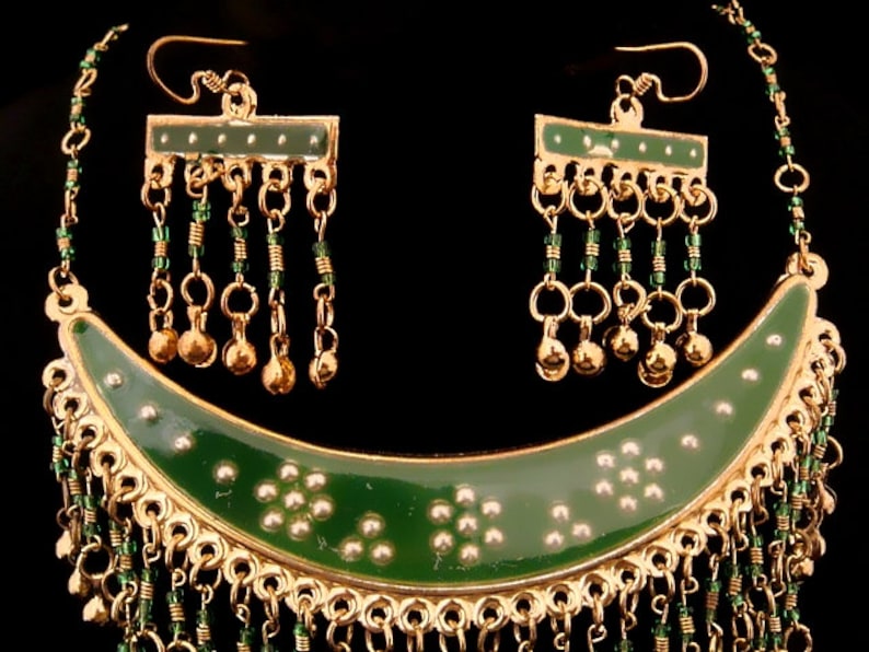 Unique Egyptian Half Moon Belly dance Tribal necklace /& earrings