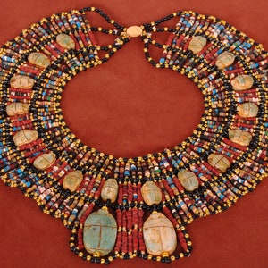 Beautiful Egyptian 18 Scarabs Mummy bead Cleopatra Collar Necklace