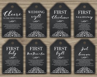 Milestone Wine Tags - Bridal Shower Gift Basket Tags - First Year Milestone Tags - INSTANT DOWNLOAD - Year Of Firsts - PRINTABLE - G002