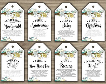 Milestone Wine Tags - Lovebirds - Bridal Shower - Gift Basket Tags - First Year Milestones - INSTANT DOWNLOAD - PRINTABLE - L82