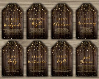 Milestone Wine Tags - Gold - Rustic - Wood - Bridal Shower - Gift Basket Tags - First Year Milestones - INSTANT DOWNLOAD - PRINTABLE - W046