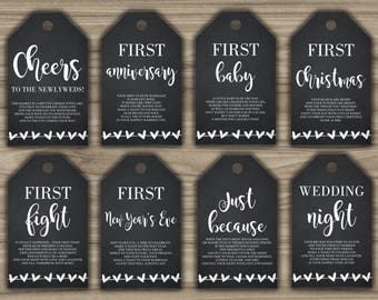 Milestone Wine Tags - Bridal Shower Gift Basket Tags - First Year Milestone Tags - INSTANT DOWNLOAD - Year Of Firsts - PRINTABLE - G003