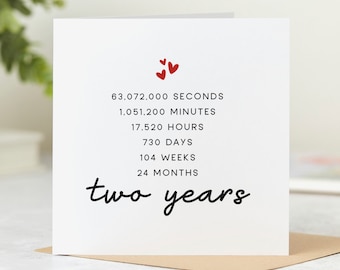 Two Year Anniversary Countdown Card, 2nd Anniversary Card, Wedding Anniversary Card