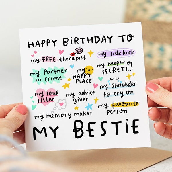 My Bestie Birthday Card - My Sidekick, My Happy Place, My Partner In Crime, My Soul Sister, Funny Birthday Card - Personalised Card