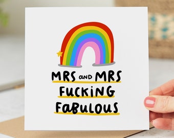 Mrs and Mrs Fucking Fabulous - Lesbian Wedding Card - Lesbian Engagement Card - Funny Card - Personalised Card