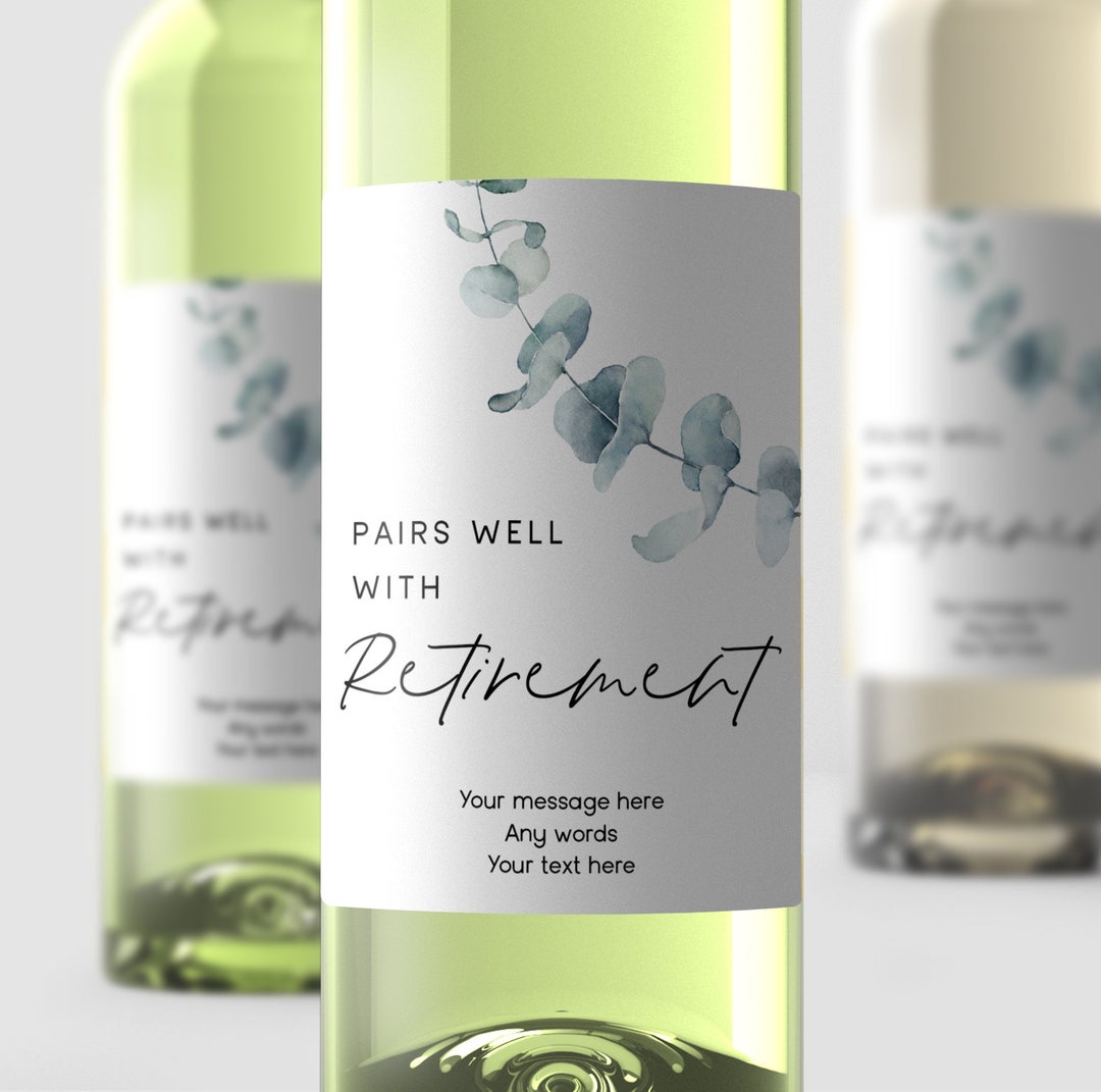 Pairs Well With Retirement Personalised Wine Label, Retirement Congrats, Good Luck, Sticker