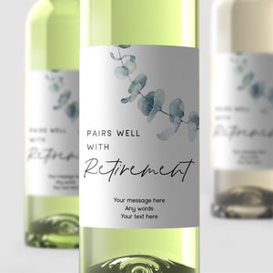 Pairs Well With Retirement - Personalised Wine Label, Retirement Congrats, Good Luck, Sticker, Wine Label