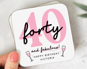 Posavasos personalizado para el 40 cumpleaños, 40 y fabulosa, Regalo para el 40 cumpleaños, Regalo para un cumpleaños especial, Rosa