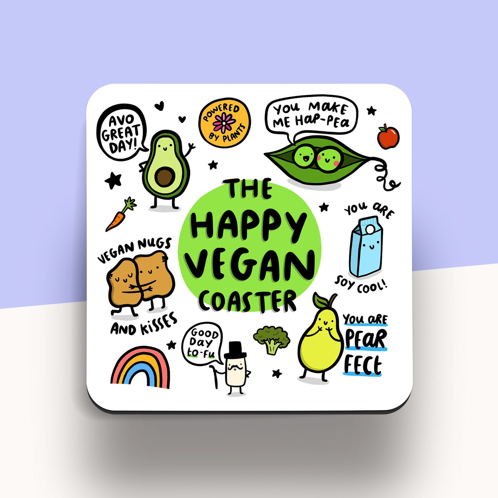 The Happy Vegan Coaster Funny Vegan Gift Plant Based Puns Etsy