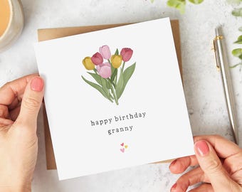 Granny Birthday Card - Tulip Floral Bouquet Design