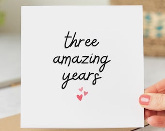 Tarjeta de aniversario "Tres años maravillosos", Tarjeta romántica, Tarjeta del tercer aniversario, Tarjeta personalizada