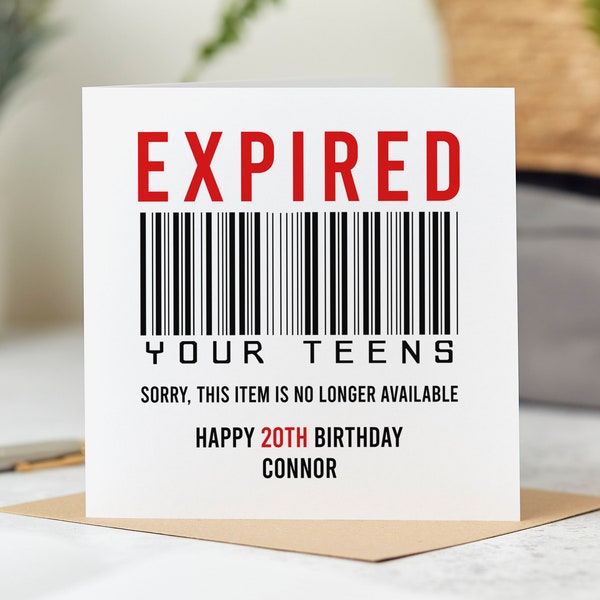 Personalised 20th Birthday Card, Funny 20th Birthday Card, Teens Expired