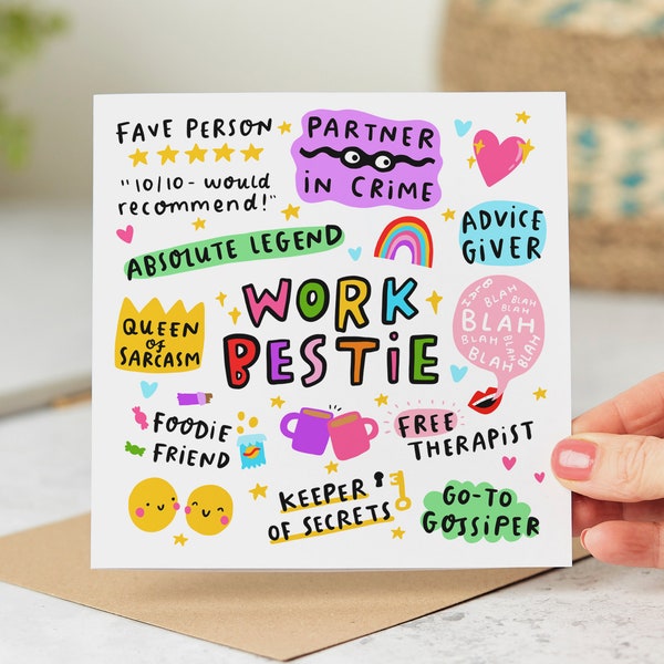Work Bestie  Card - Colleague, Co-Worker, Funny Card, Birthday Card, New Job Leaving Card, Personalised Card