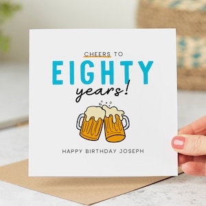 Tarjeta personalizada de 80 cumpleaños, ¡Saludos por los ochenta!, Tarjeta de cumpleaños memorable, Tarjeta personalizada, Tarjeta de cerveza, Tarjeta de saludos.