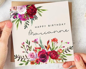 Personalised Floral Birthday, Pretty Roses Birthday Card