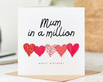Mum in a Million Birthday Card – Heart Design for Mother