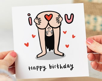 I Love You - Funny Birthday Card, Bum, Naked Woman - Personalised Card