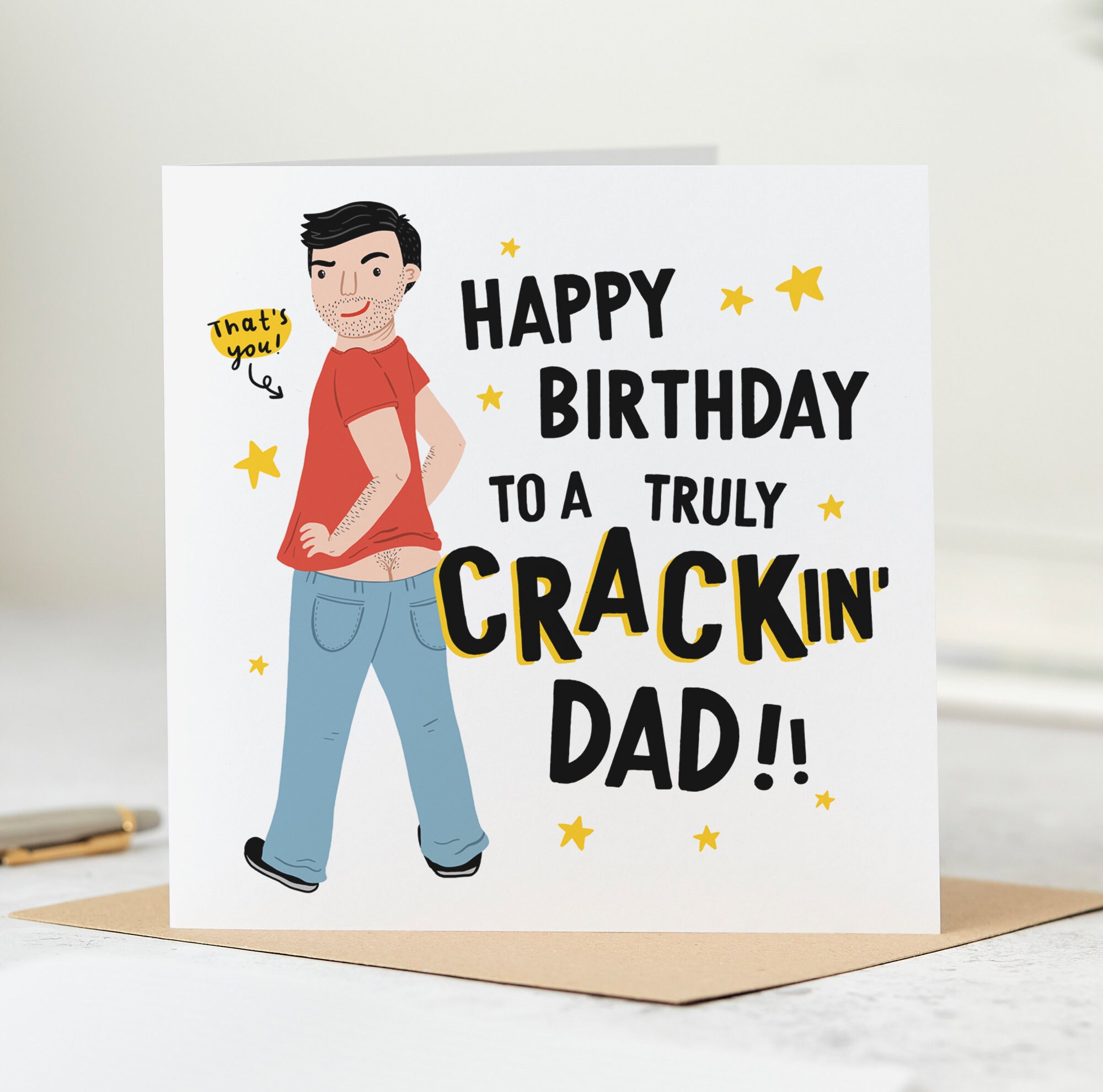 Funny Vintage Illustrated Customisable Dad Birthday Card
