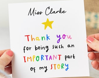 Personalised Thank You Card, Thank You For Being Part Of My Story Card - Teacher Thank You Card, Best Friend, Mentor, Friend, End Of School