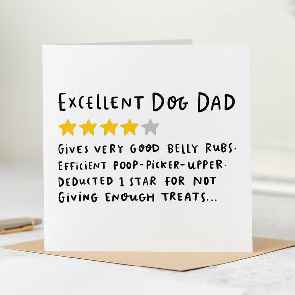 Excellent Dog Dad, Funny Dog Dad Card, Four Out Of Five Stars, Birthday Card, Card From The Dog, Personalised Card