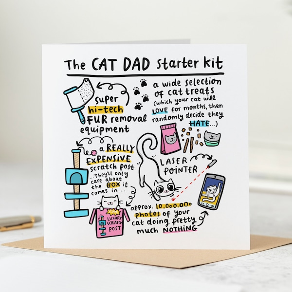 Cat Dad Starter Kit Card - Funny Cat Dad Card - Birthday Card - Father's Day Card - Personalised Card