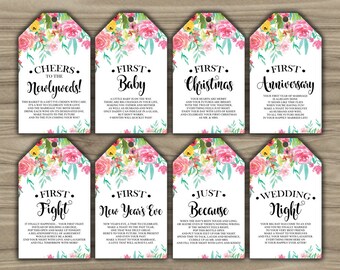 Milestone Wine Tags - Floral - Watercolor - Bridal Shower - Gift Basket Tags - First Year Milestones - INSTANT DOWNLOAD - PRINTABLE - L89