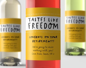 Tastes Like Freedom Wine Label - Funny Personalised Retirement Gift, Leaving Work Gift, For Work Friend, Colleague, Boss, Congratulations