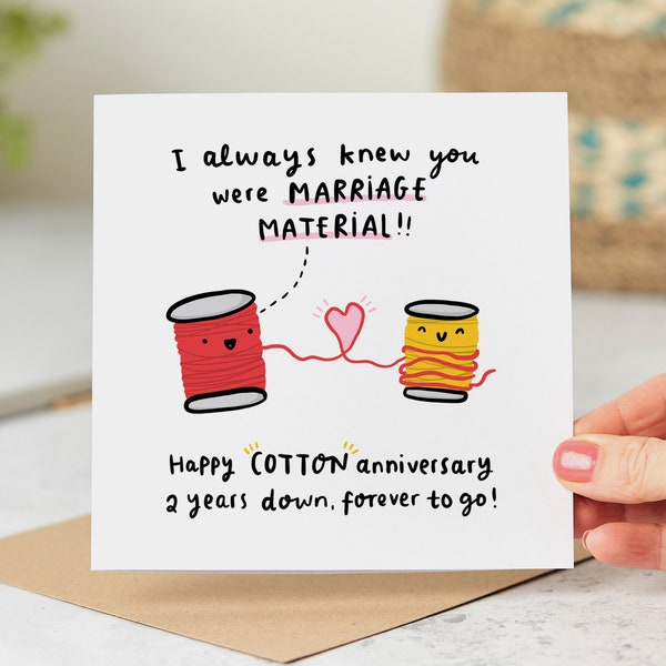 Funny 2nd Anniversary Card, Always Knew You Were Marriage Material, Cotton Anniversary Card, Personalised Card