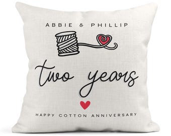 Personalised 2nd Anniversary Cushion, Personalised Cotton Anniversary Gift, Linen Cushion, Gift For Husband, Wife, Couple