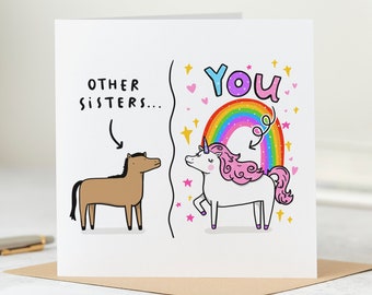 Funny Sister Card, Birthday Card - Unicorn Card - Personalised Card