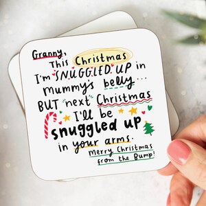 Granny, Love From The Bump Christmas Coaster, Christmas Gift, Next Christmas I'll Be Snuggled Up In Your Arms, Granny to-be Gift