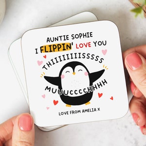 Personalised Auntie Coaster - Personalised Gift, I Love You This Much, We Love You This Much, This Flippin' Much