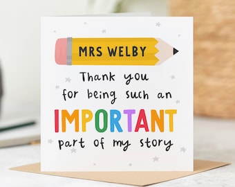 Personalised Teacher Thank You Card – Important Part of My Story
