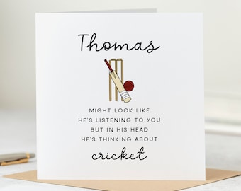 Personalised Card, Thinking About Cricket Card, Funny Birthday Card, Anniversary Card, Cricket Lover Card, Joke