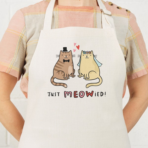 Just Meowied Apron - Mr and Mrs, Bride and Groom Cats, Wedding Apron, Bride Gift, Wedding Gift