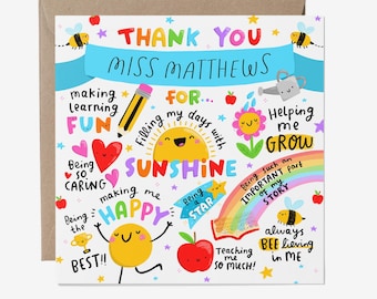 Personalised Teacher Thank You Card -  End Of School - Teacher Appreciation, Personalised Card For Teaching Assistant