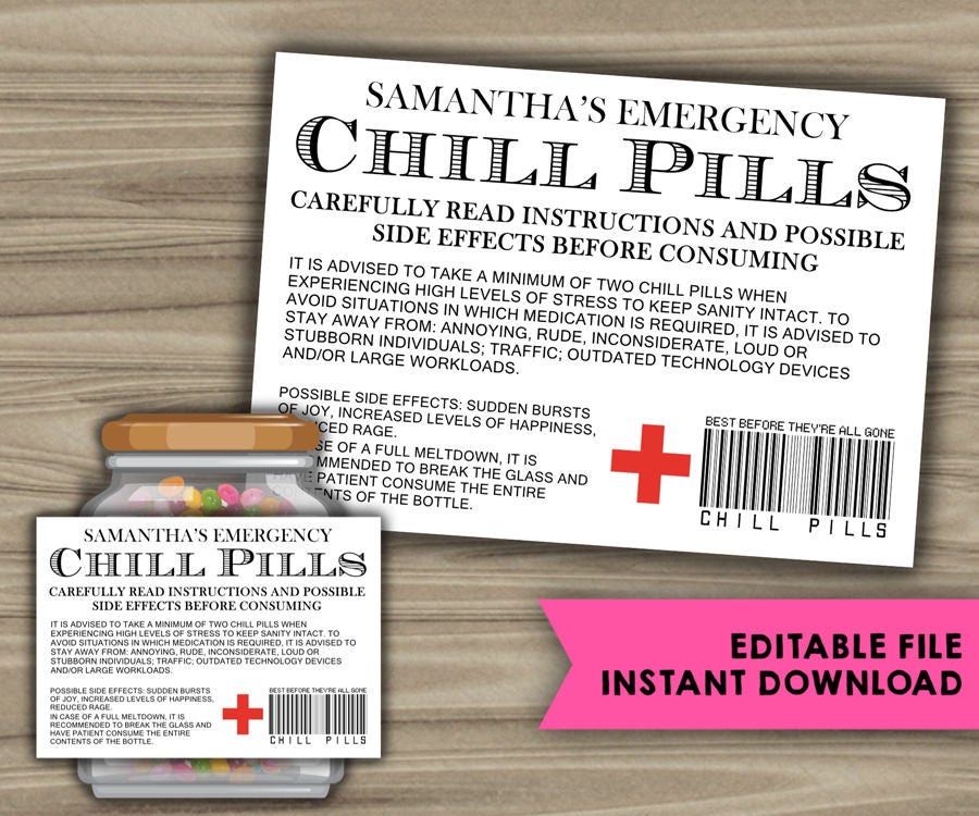 Free Printable Chill Pill Jar Label Printable
